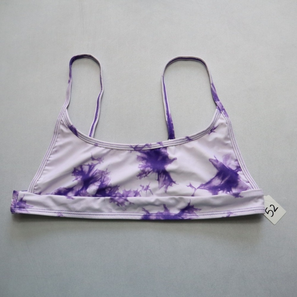 Purple Tie Dye Pull On Swim Boho Hippie Sports Bra Bralette Bikini Top L Large